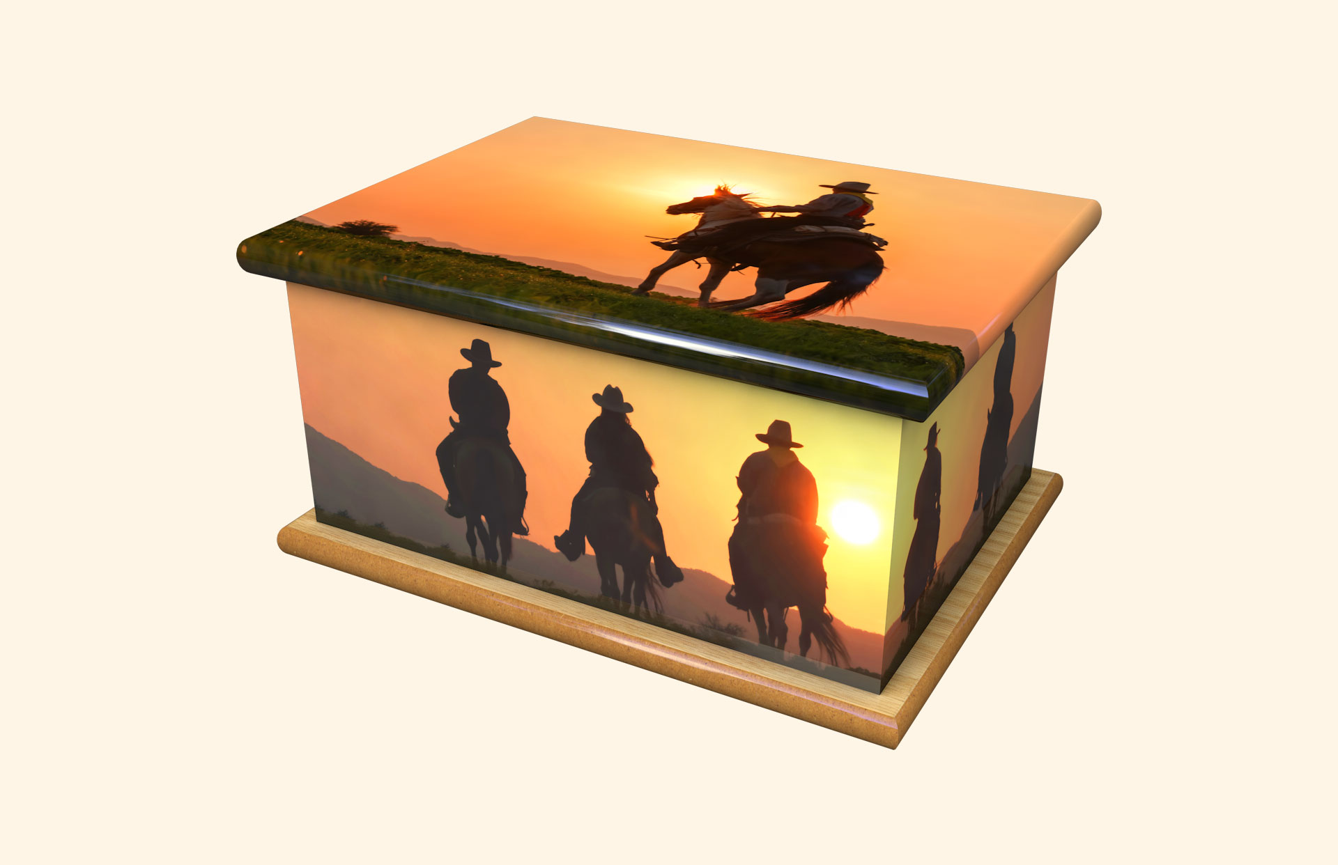 Riding at Sunset adult ashes casket